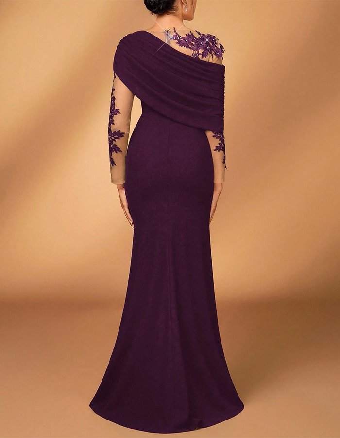 Deep Purple Asymmetric Draped Maxi Dress
