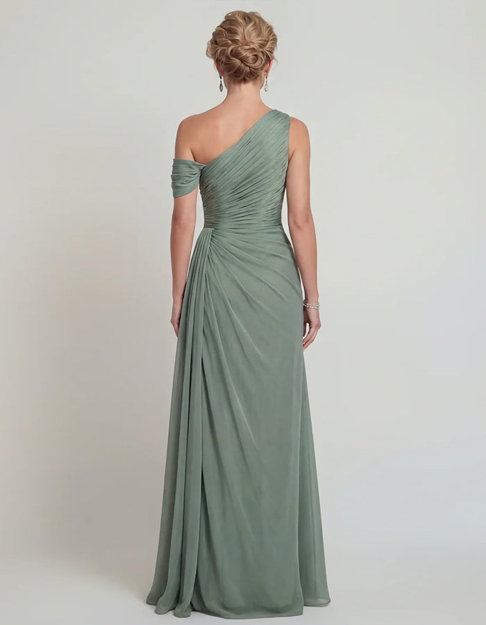 Sage Green Chiffon One Shoulder Twisted Slit Maxi Dress