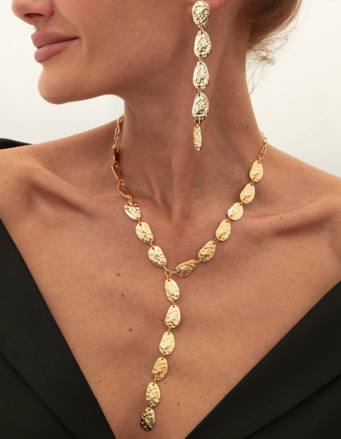 Pendientes con cadena de clavícula de perla barroca irregular, conjunto de dos piezas