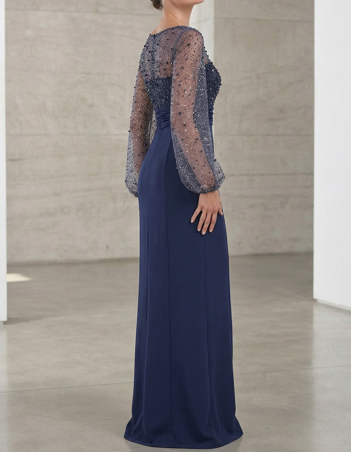 Chiffon Rhinestone mesh fitted waist maxi dress