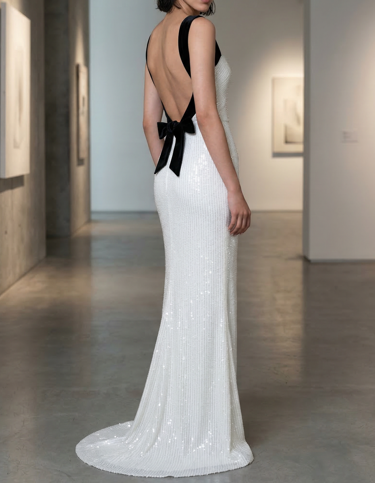 Sequined Halter-Neck Bow Fishtail Maxi Dress
