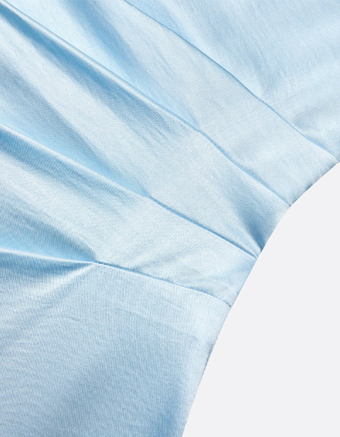 Ice Blue Satin Draped Fishtail Maxi Dress