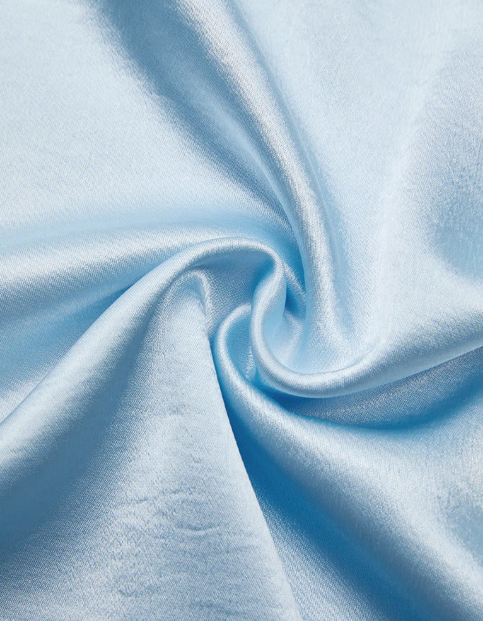 Ice Blue Satin Draped Fishtail Maxi Dress