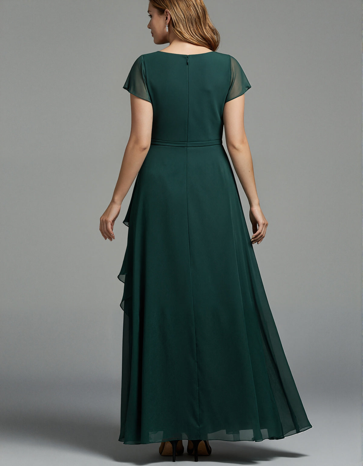 Dark Green Chiffon Wrap With Ruffles Maxi Dress