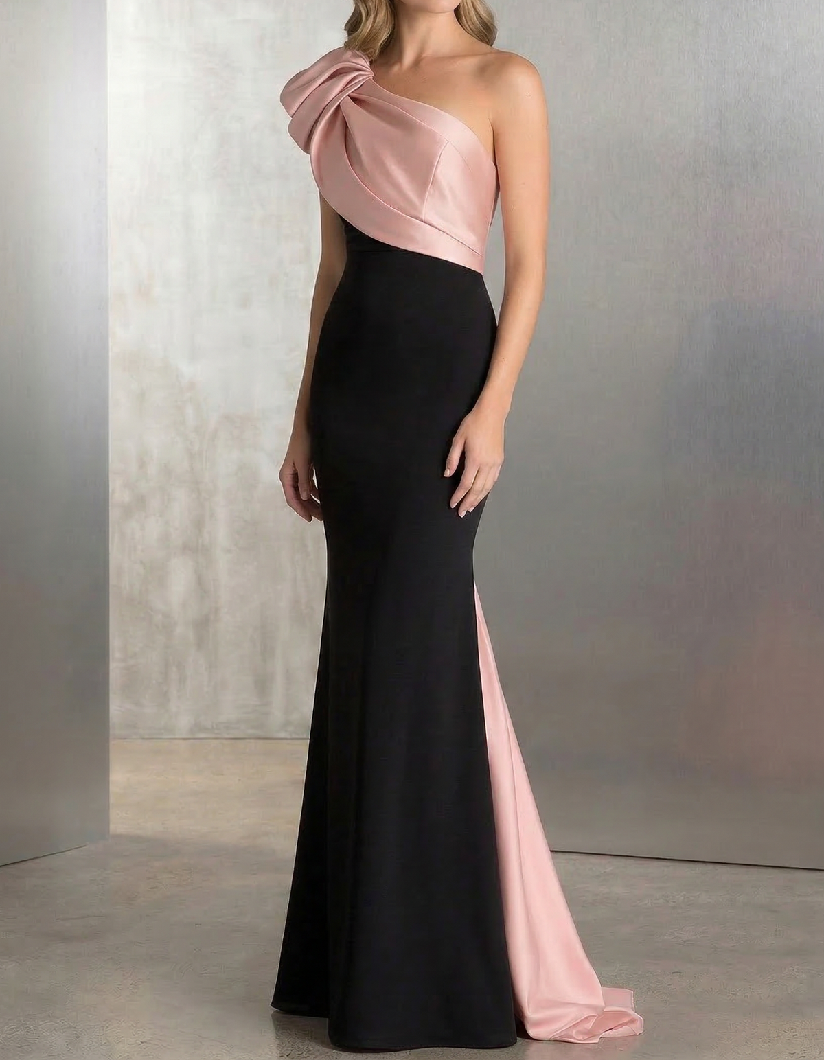 Black Chiffon And Satin Fishtail Maxi Dress