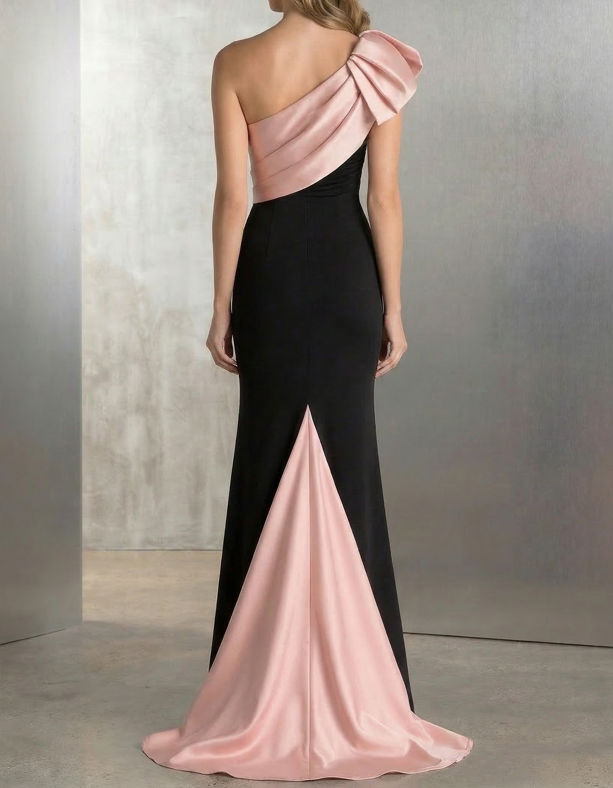 Black Chiffon And Satin Fishtail Maxi Dress