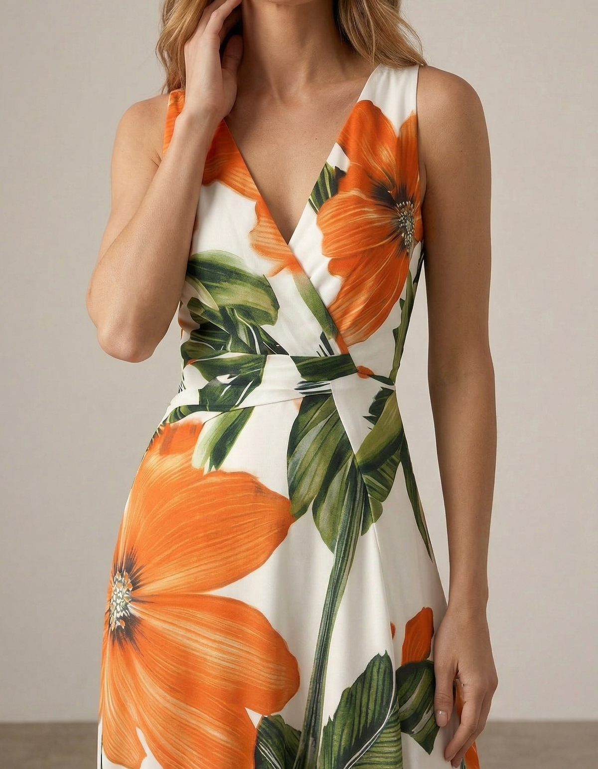 Chiffon V-Neck Floral Print Fitted Maxi Dress