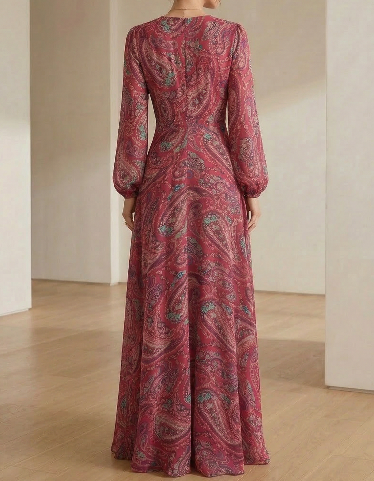 Rose Pink Chiffon Floral Print Maxi Dress