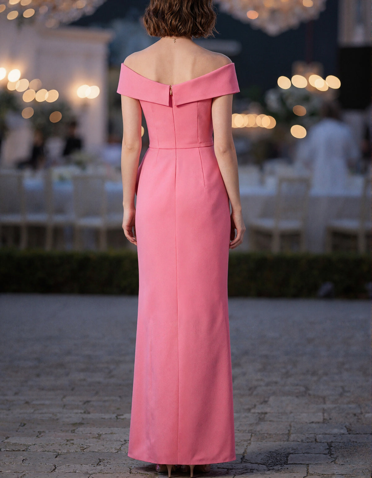 Rose Red Woven Sloping Shoulder Fishtail Maxi Dress