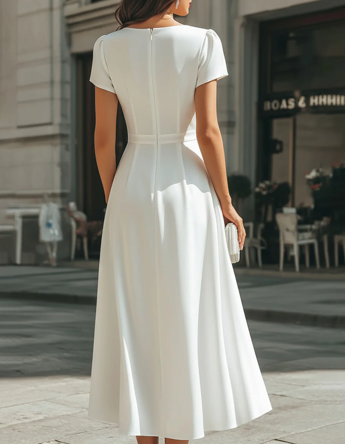 Ivory Satin Cowl Neck Midi Dress