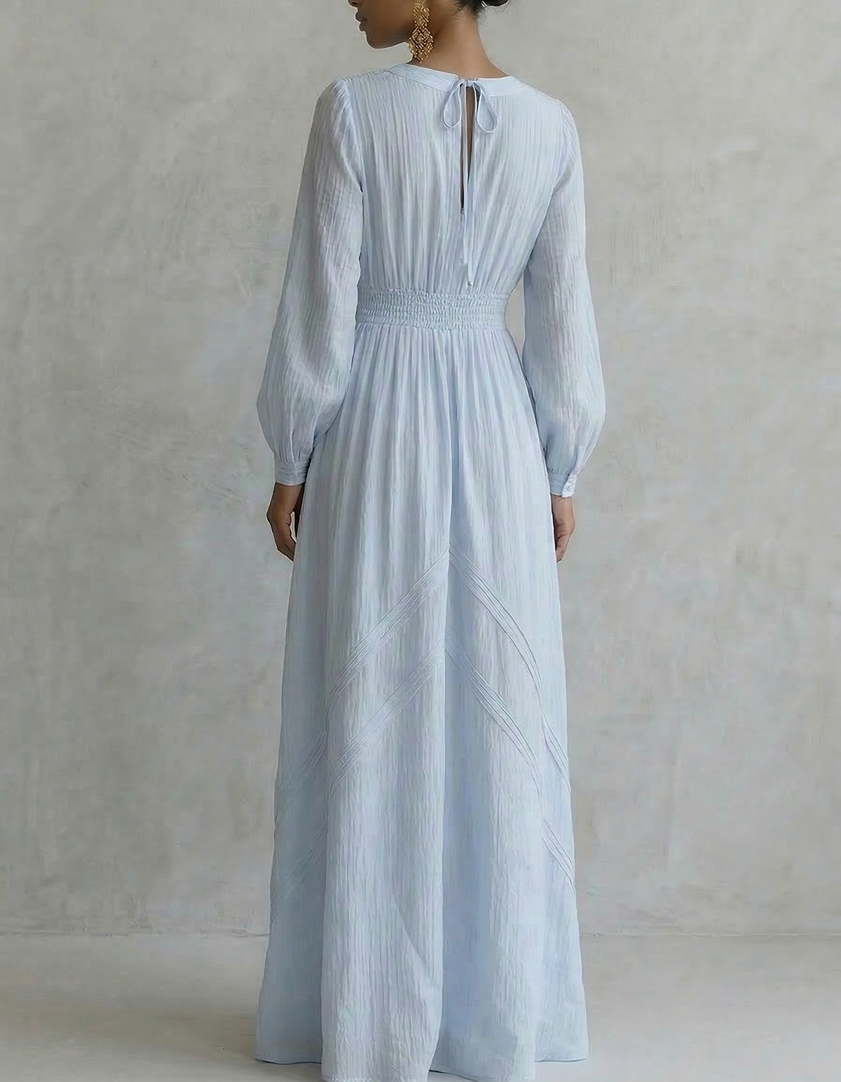 Light blue Chiffon V-neck Floral Fitted Waist Maxi Dress