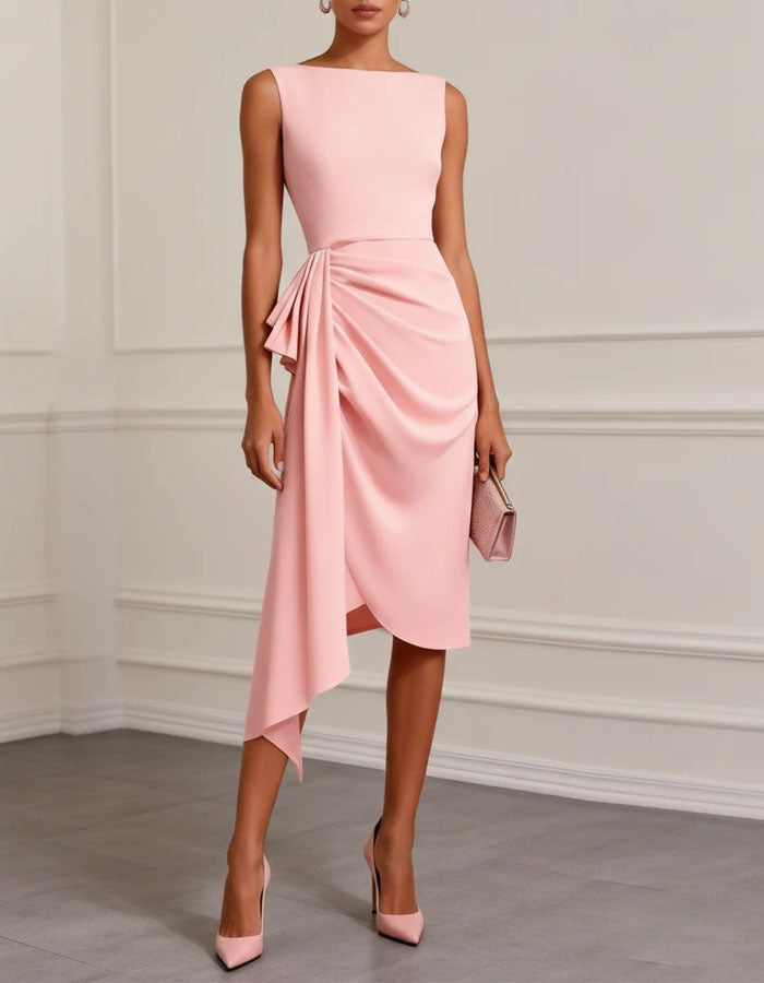 Pink Draped Side Knot Midi Dress