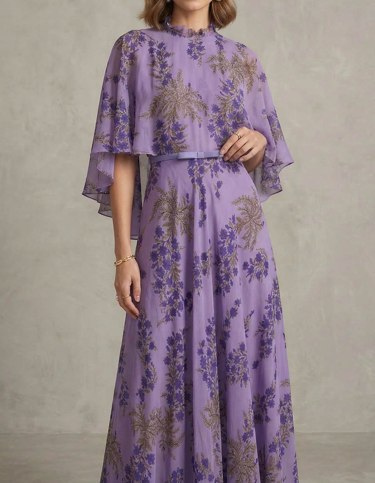 Purple Chiffon Floral Shawl Maxi Dress