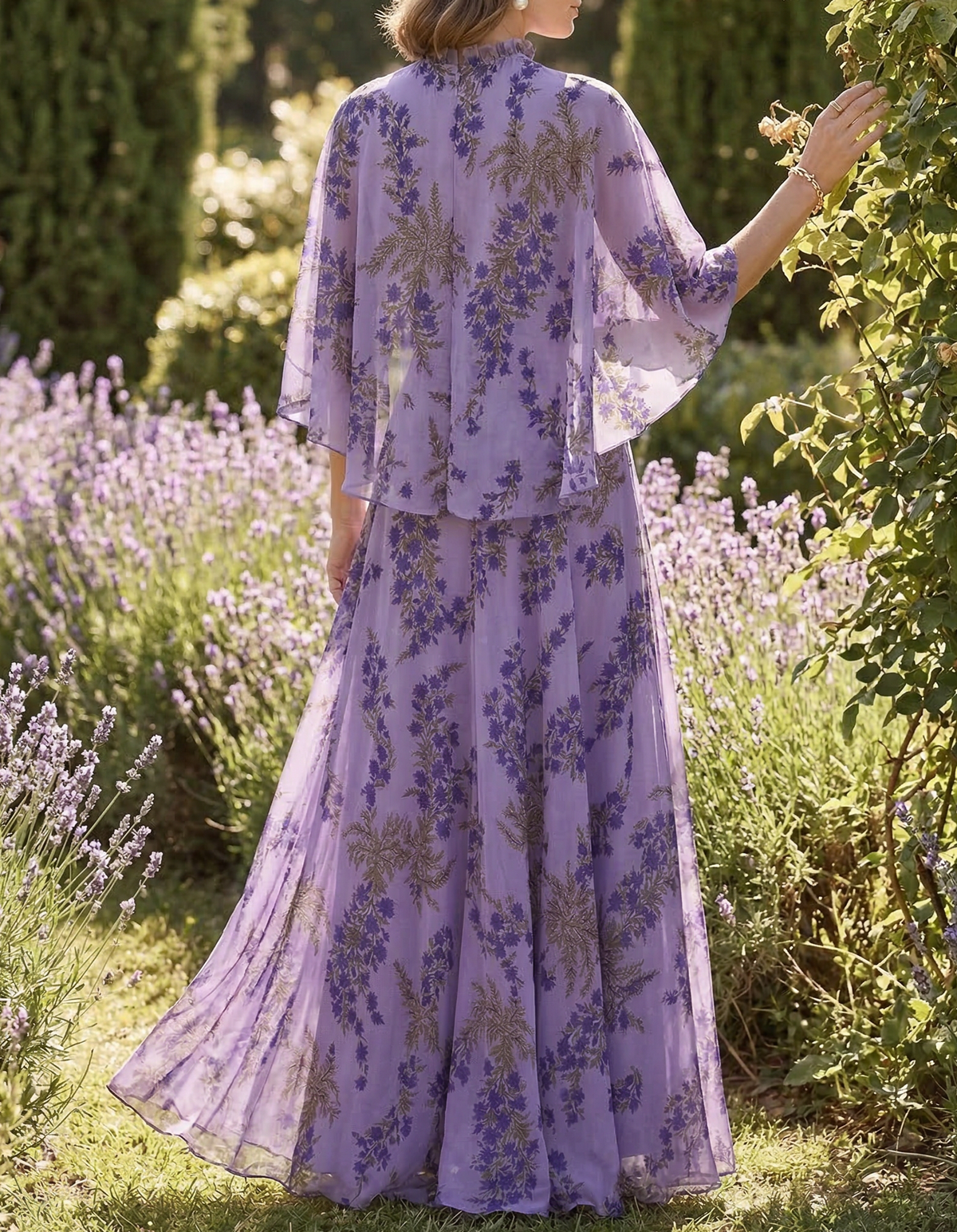 Purple Chiffon Floral Shawl Maxi Dress