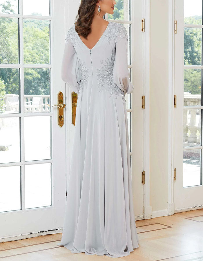 Solid Color Lace Appliqué Chiffon Maxi Dress