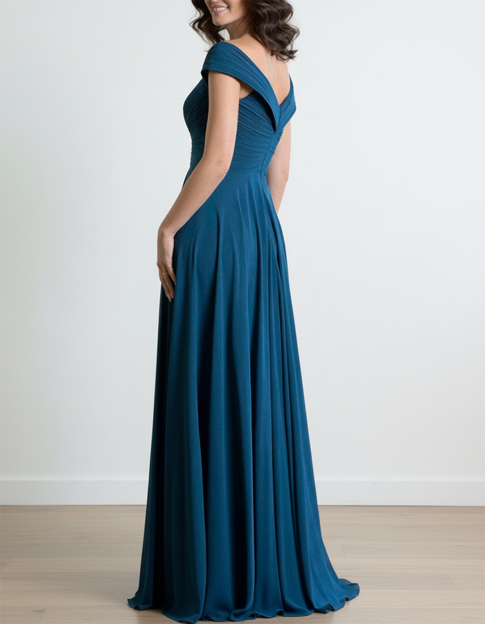 Off-Shoulder Chiffon Rose Maxi Dress