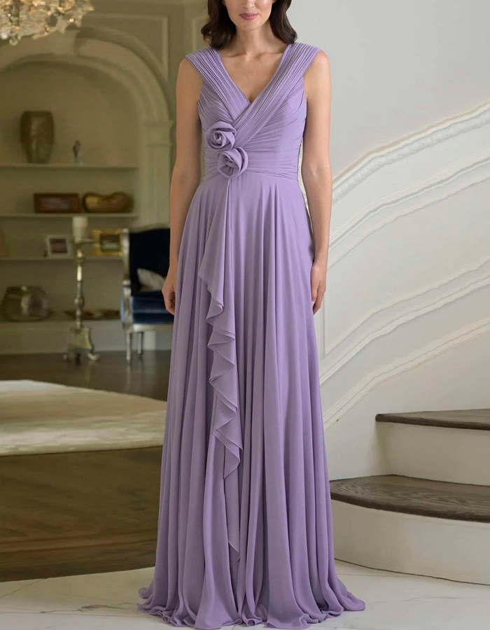 Off-Shoulder Chiffon Rose Maxi Dress