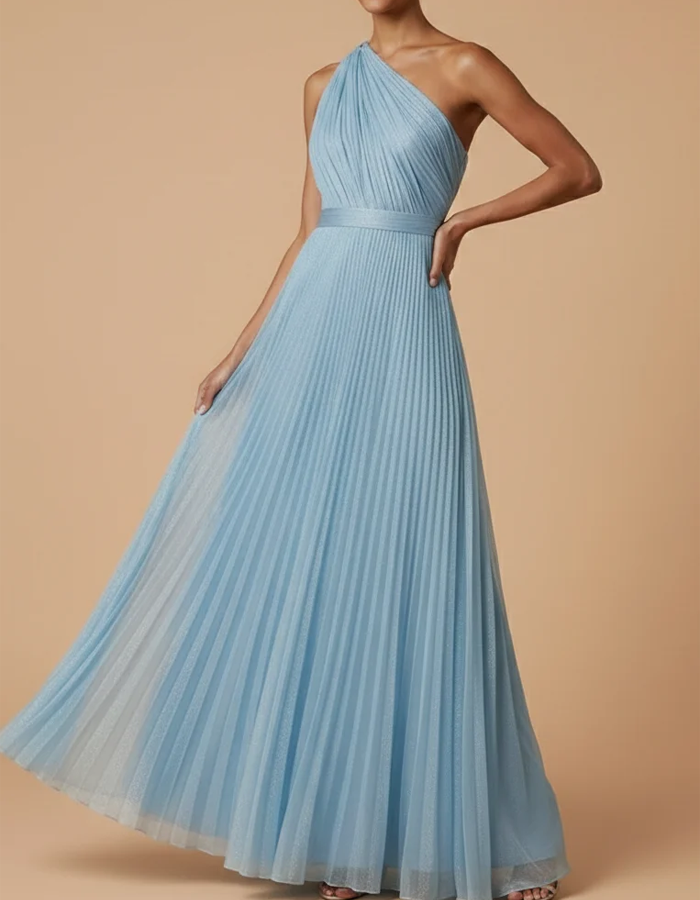 One-Shoulder Ruched Chiffon Maxi Dress
