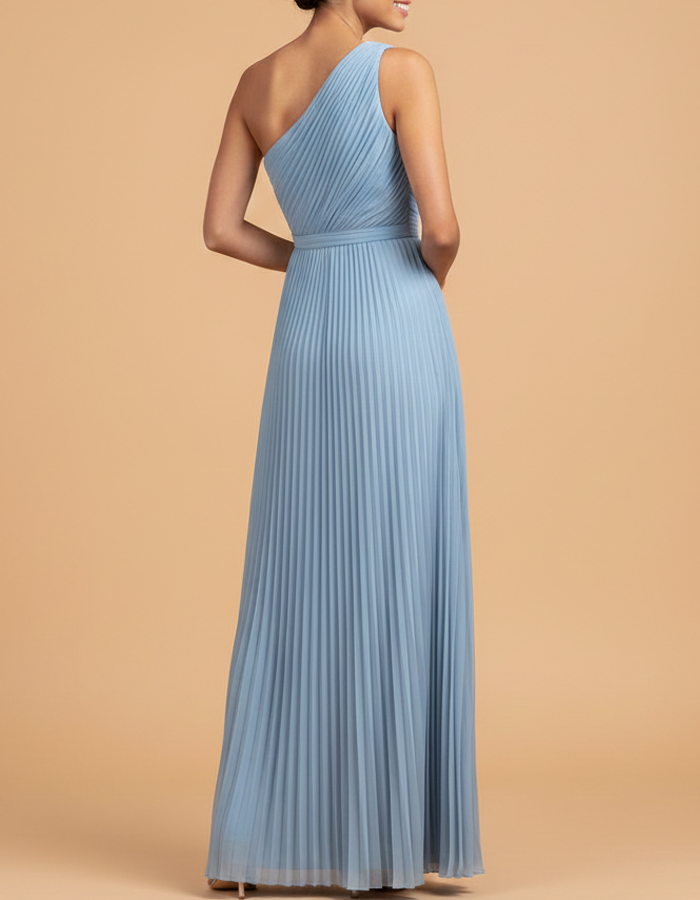One-Shoulder Ruched Chiffon Maxi Dress