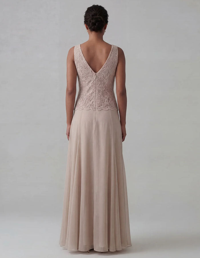 Nude Lace Jacket And Chiffon Maxi Skirt Two-Piece Suit