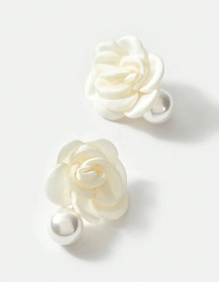 French Style Pearl Camellia Flower Earrings