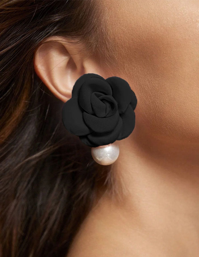 French Style Pearl Camellia Flower Earrings