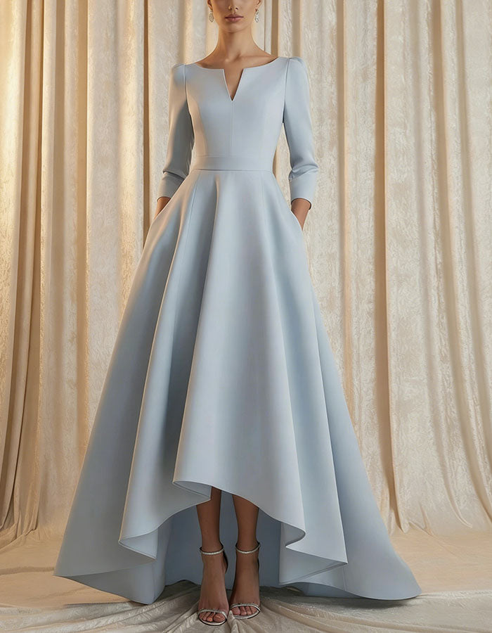 Light Blue V-Neck With An Asymmetrical Waist Maxi Dress