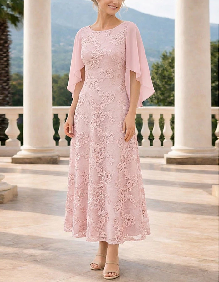 Solid Color Lace Flutter Sleeve Chiffon Maxi Dress