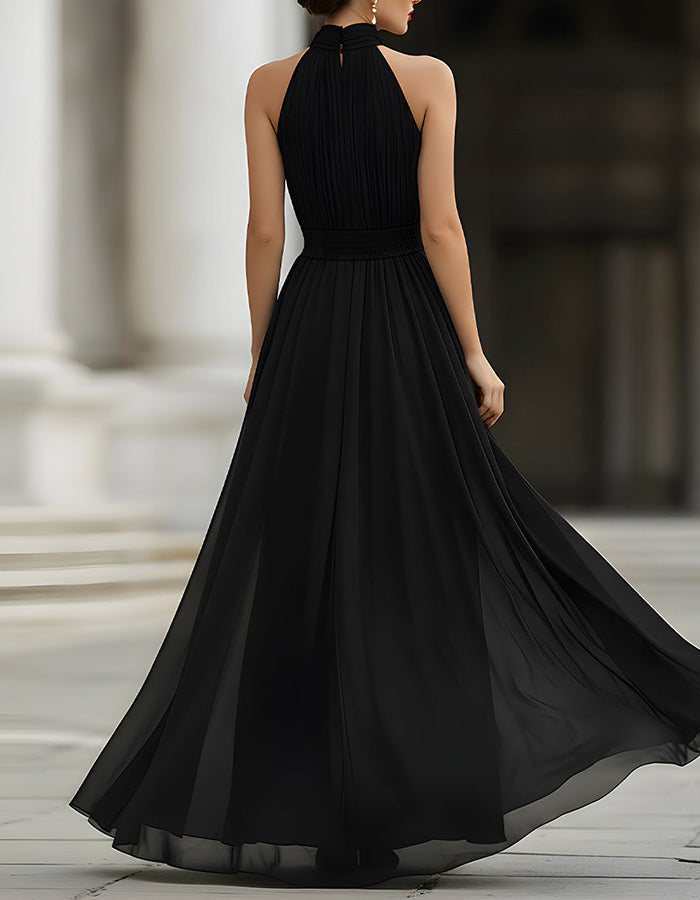 Black Chiffon Halter-Neck Maxi Dress
