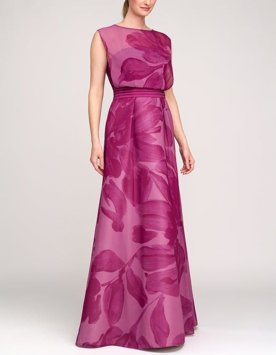 Rose Pink Chiffon Printed A-Line Maxi Dress