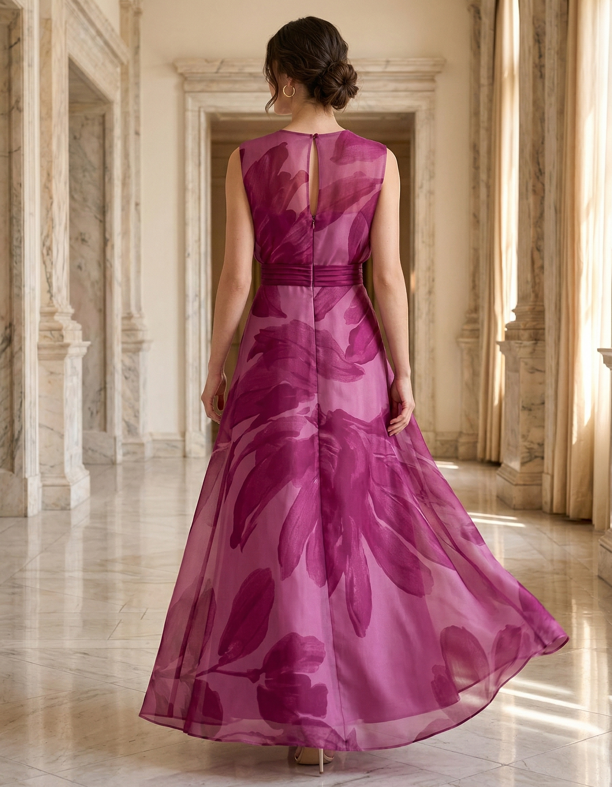 Rose Pink Chiffon Printed A-Line Maxi Dress