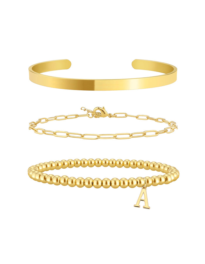 Stackable Beaded Letter Pendant Bracelet 3-Piece Set