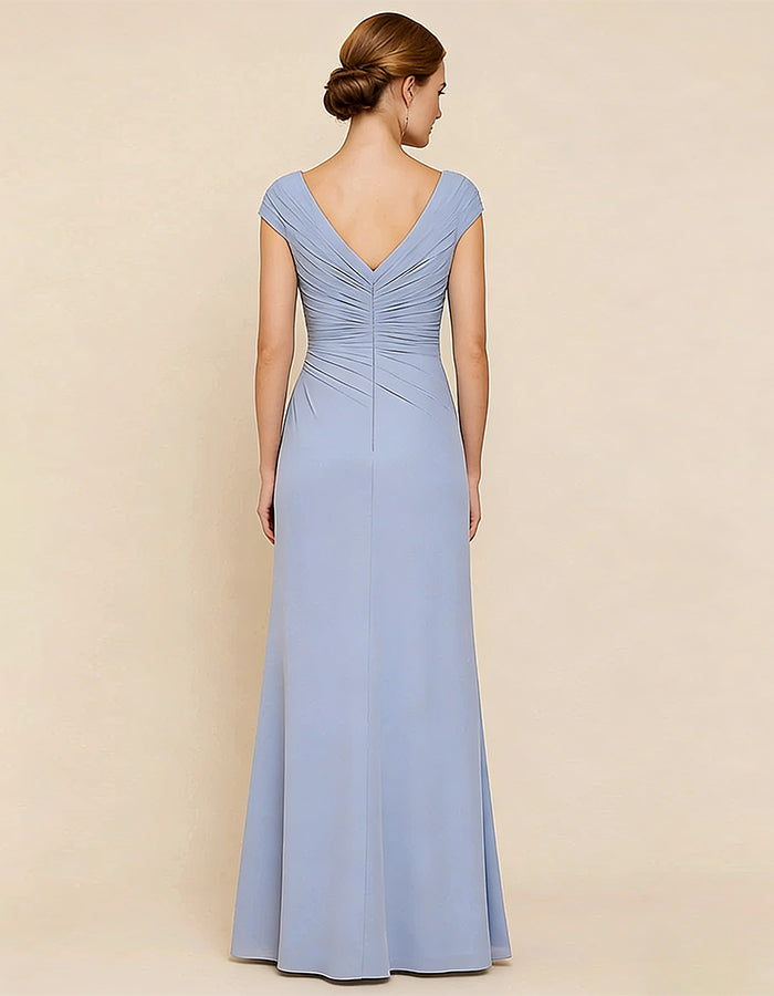 Ice Blue V-Neck With Ruffled Trim Maxi Dress
