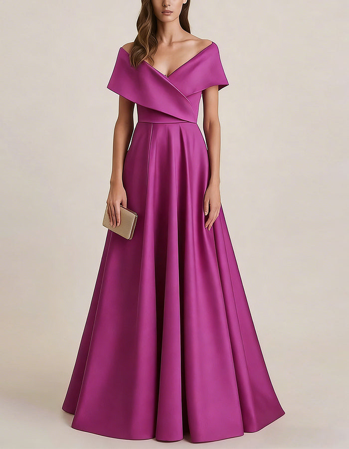 Rose Pink Off Shoulder Satin Maxi Dress