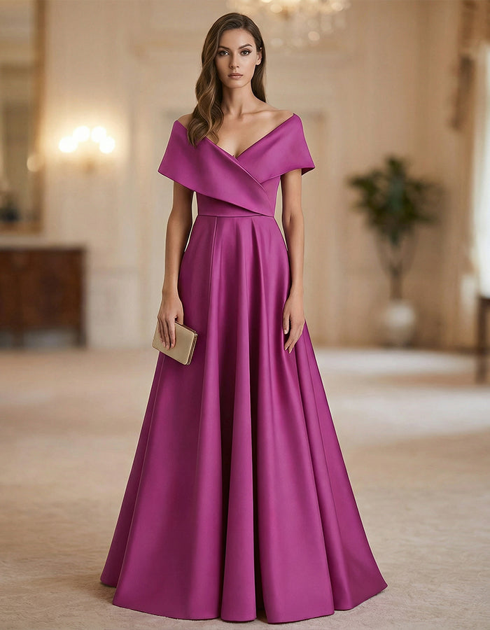 Rose Pink Off Shoulder Satin Maxi Dress