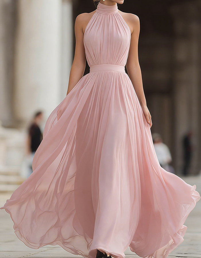 Black Chiffon Halter-Neck Maxi Dress