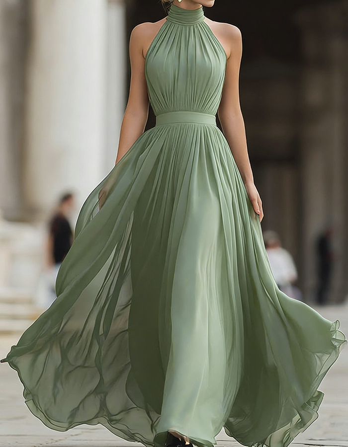 Black Chiffon Halter-Neck Maxi Dress