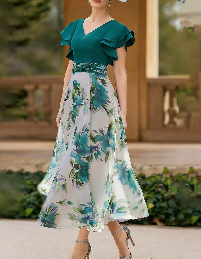 Emerald Green Floral Print Midi Dress