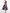 Navy Blue Printed Satin Fitted A-line Midi Dress