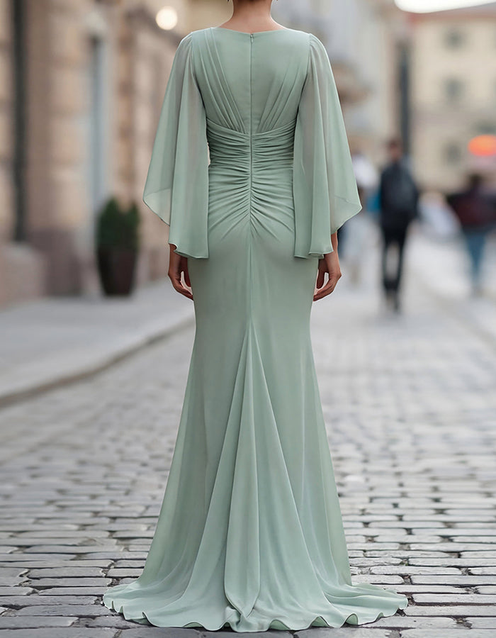 Sage Green Flutter Sleeve Chiffon Maxi Dress