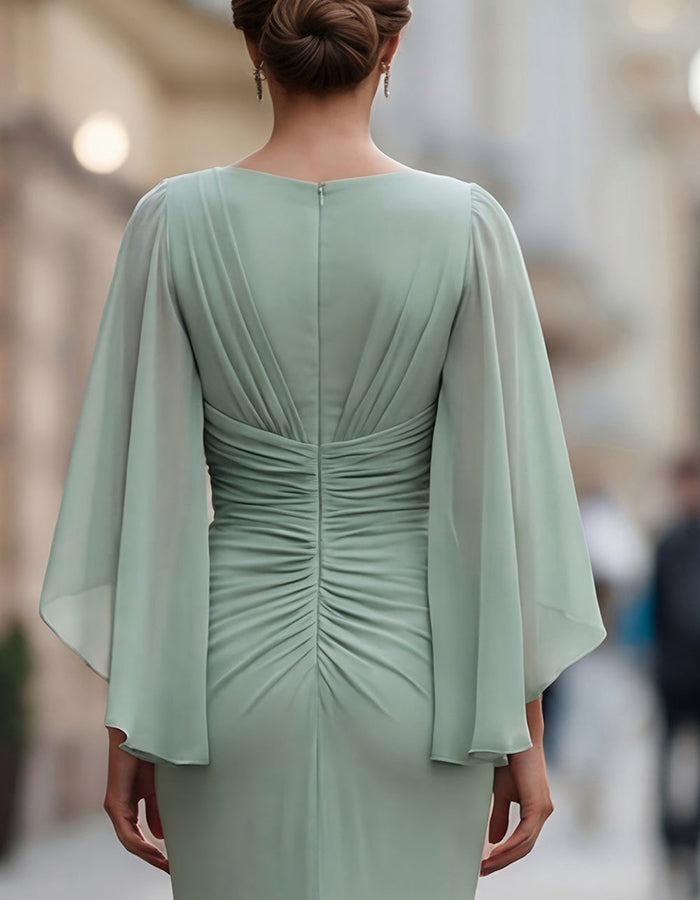 Sage Green Flutter Sleeve Chiffon Maxi Dress