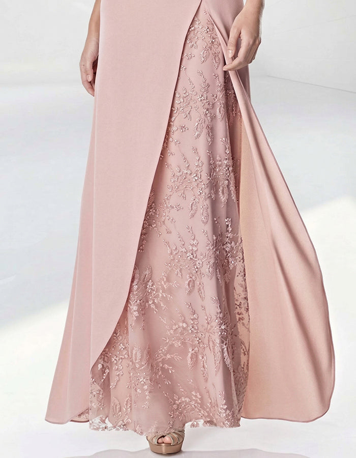 Dusty Blue Lace Sleeve & Overlay Maxi Dress