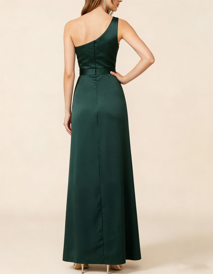 Satin One-Shoulder Slit Maxi Dress