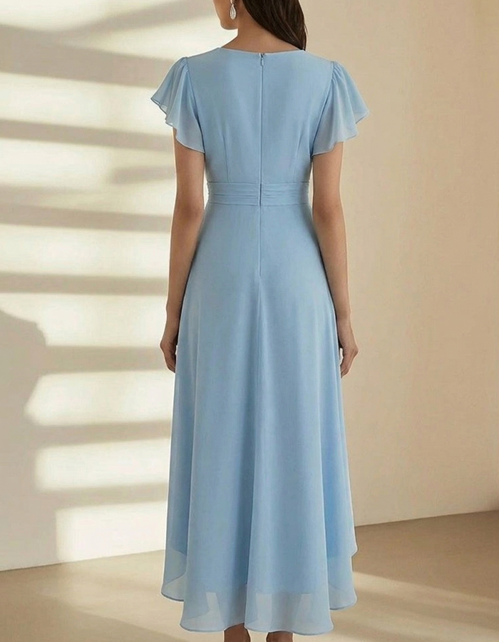 ant Ruffled Sleeve Chiffon Wrap Midi Dress