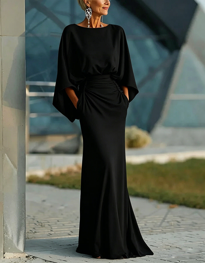 Solid Color Round Neck Maxi Dress