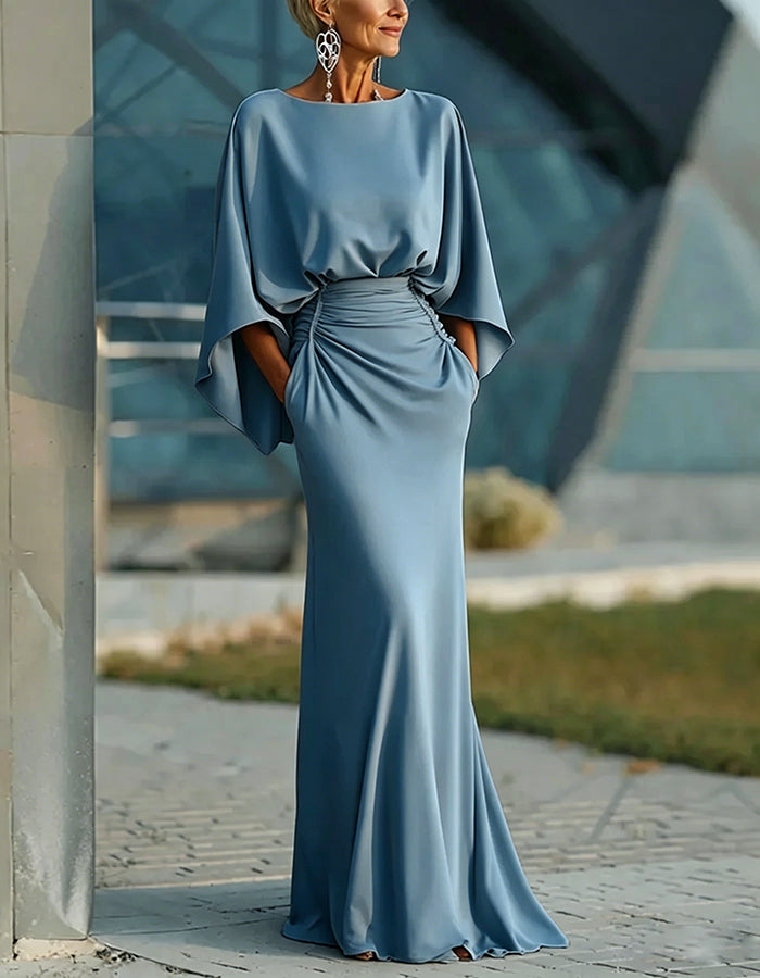 Solid Color Round Neck Maxi Dress