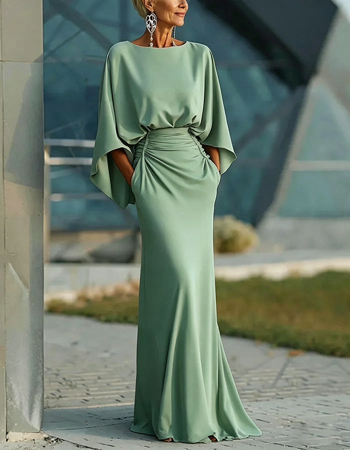 Solid Color Round Neck Maxi Dress