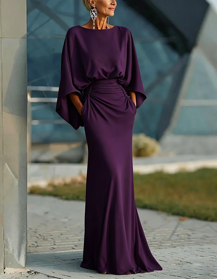 Solid Color Round Neck Maxi Dress