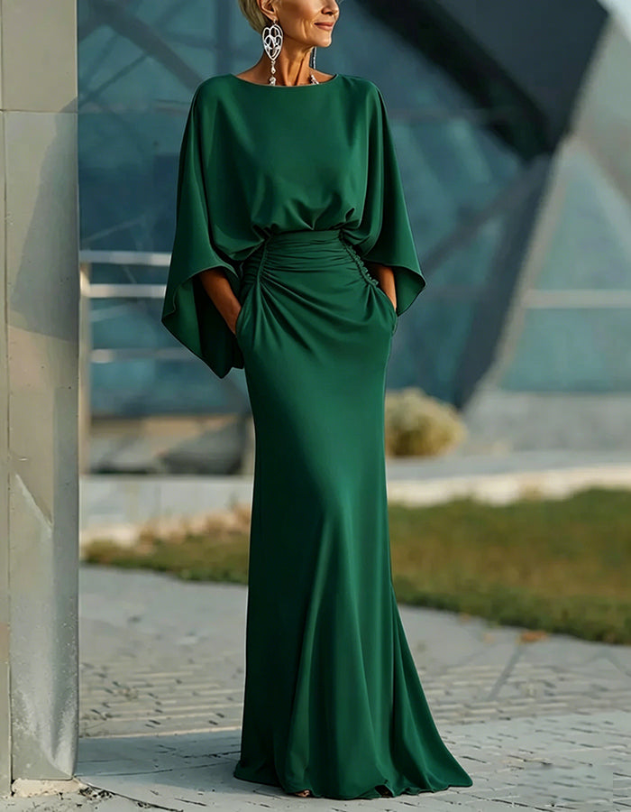 Solid Color Round Neck Maxi Dress