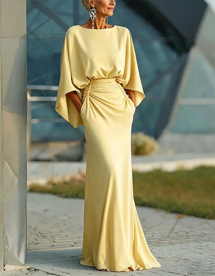 Solid Color Round Neck Maxi Dress